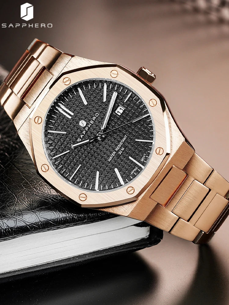 SAPPHERO Rose gold watch octagon for Men