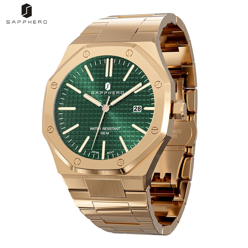 SAPPHERO Rose gold watch octagon for Men