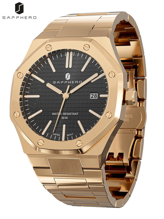 SAPPHERO Rose gold watch octagon for Men