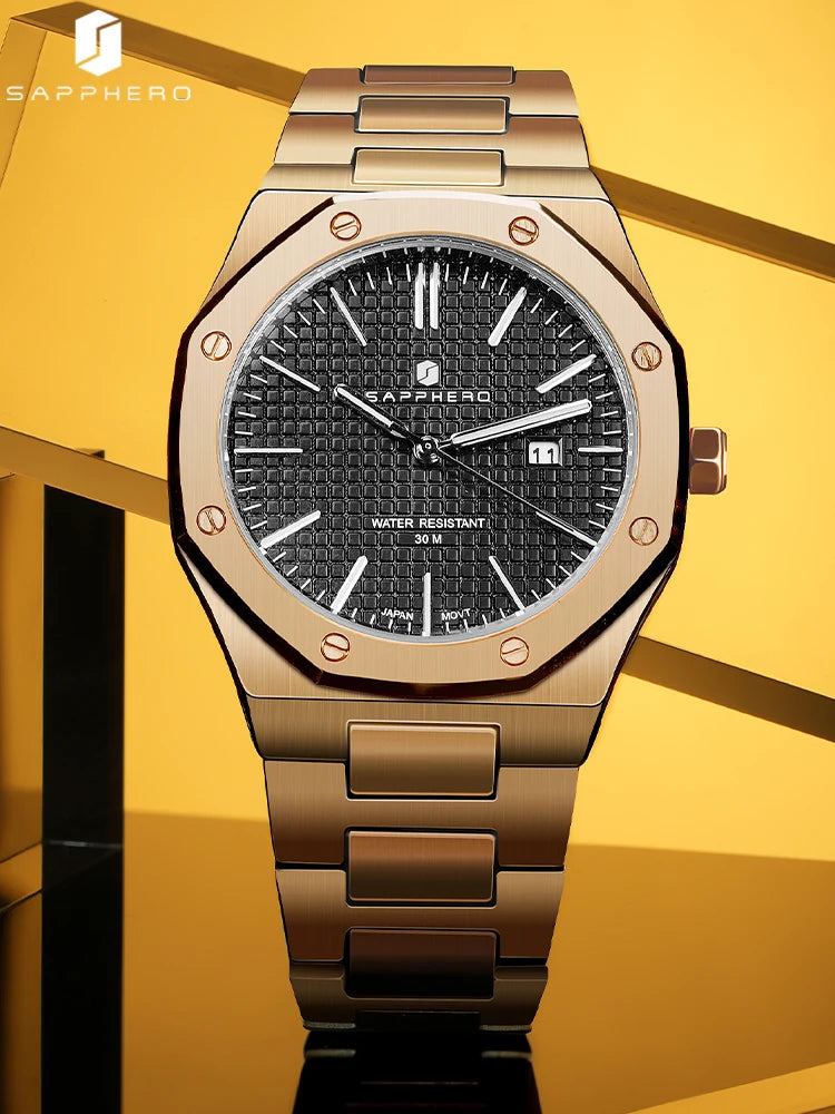 SAPPHERO Rose gold watch octagon for Men