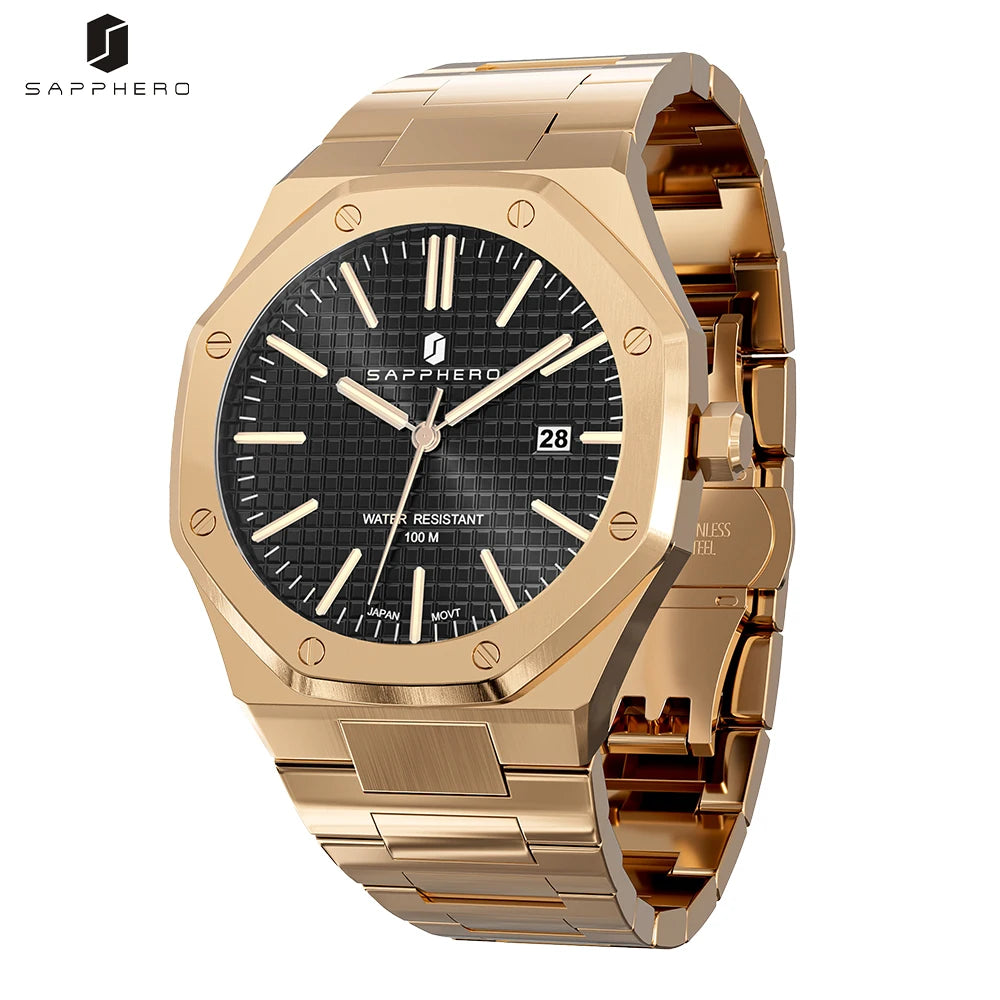 SAPPHERO Rose gold watch octagon for Men