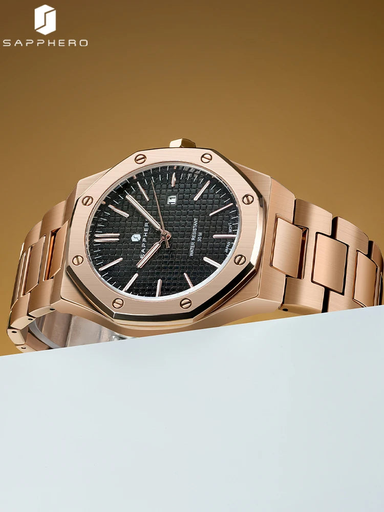 SAPPHERO Rose gold watch octagon for Men